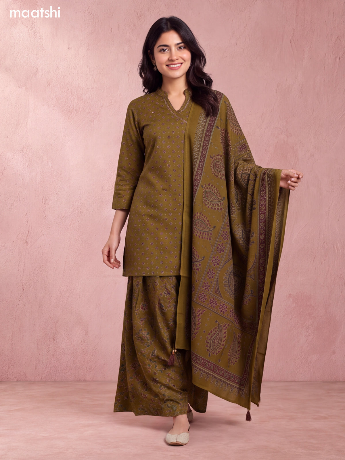 Mehendi Green Cotton Printed & Embroidery Work Short Straight Suit