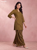 Mehendi Green Cotton Printed & Embroidery Work Short Straight Suit