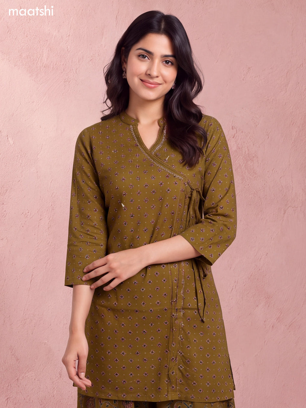 Mehendi Green Cotton Printed & Embroidery Work Short Straight Suit