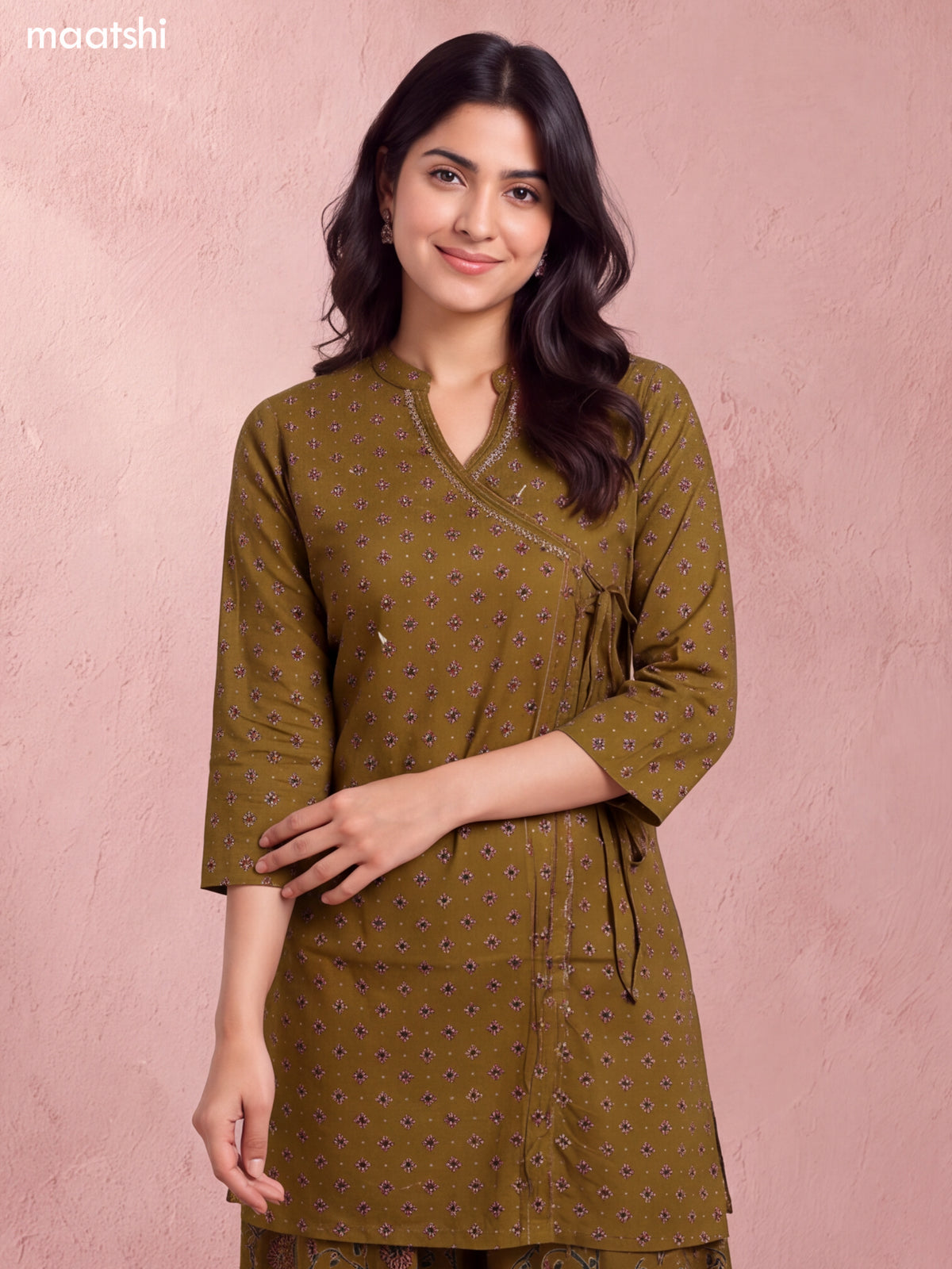 Mehendi Green Cotton Printed & Embroidery Work Short Straight Suit