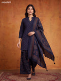 Navy Blue Cotton Printed & Embroidery Work Short Straight Suit