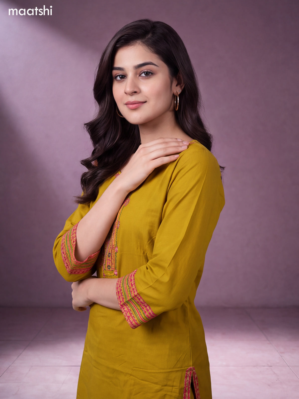 Mustard Cotton Printed & Embroidery Work Short Straight Suit