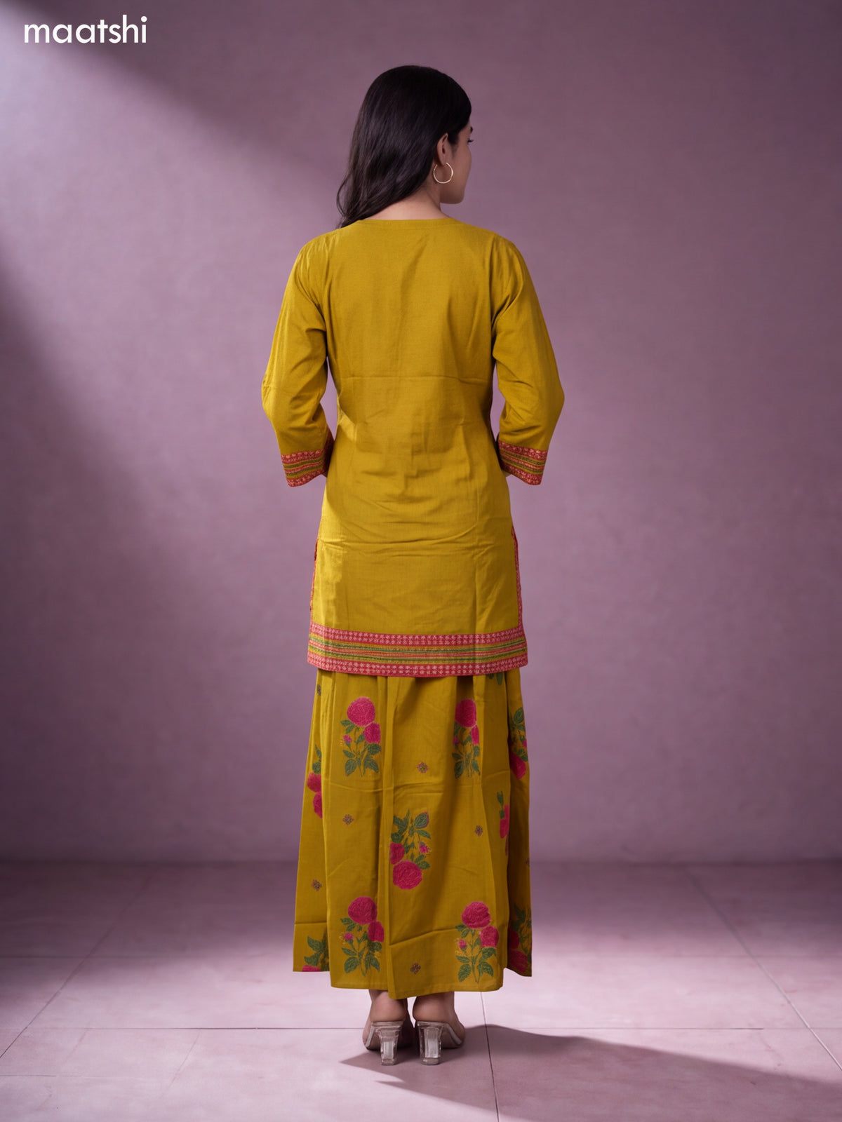 Mustard Cotton Printed & Embroidery Work Short Straight Suit