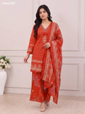 Rust Cotton Printed & Embroidery Work Short Anarkali Suit