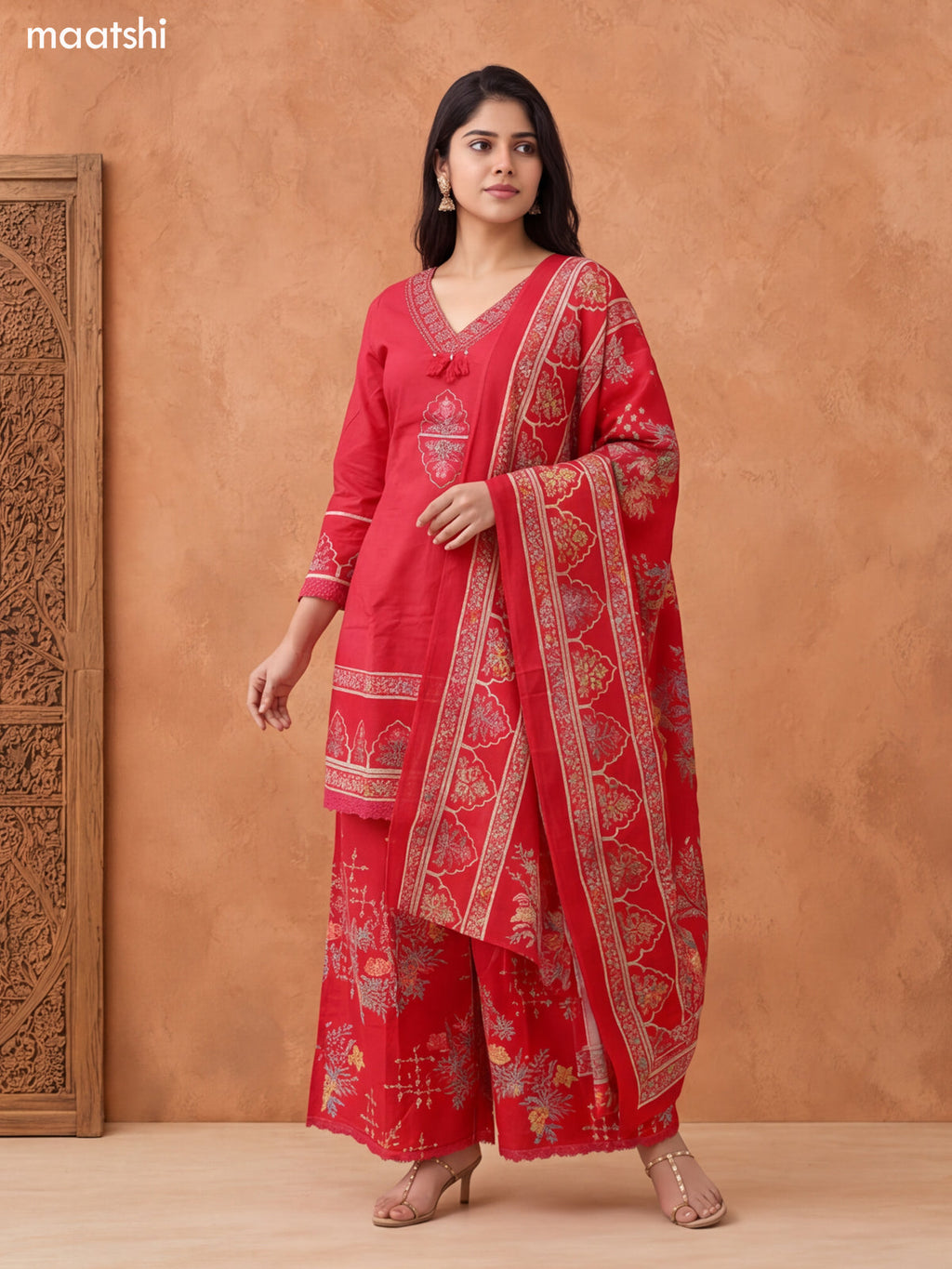 Pink Cotton Printed & Embroidery Work Short Anarkali Suit