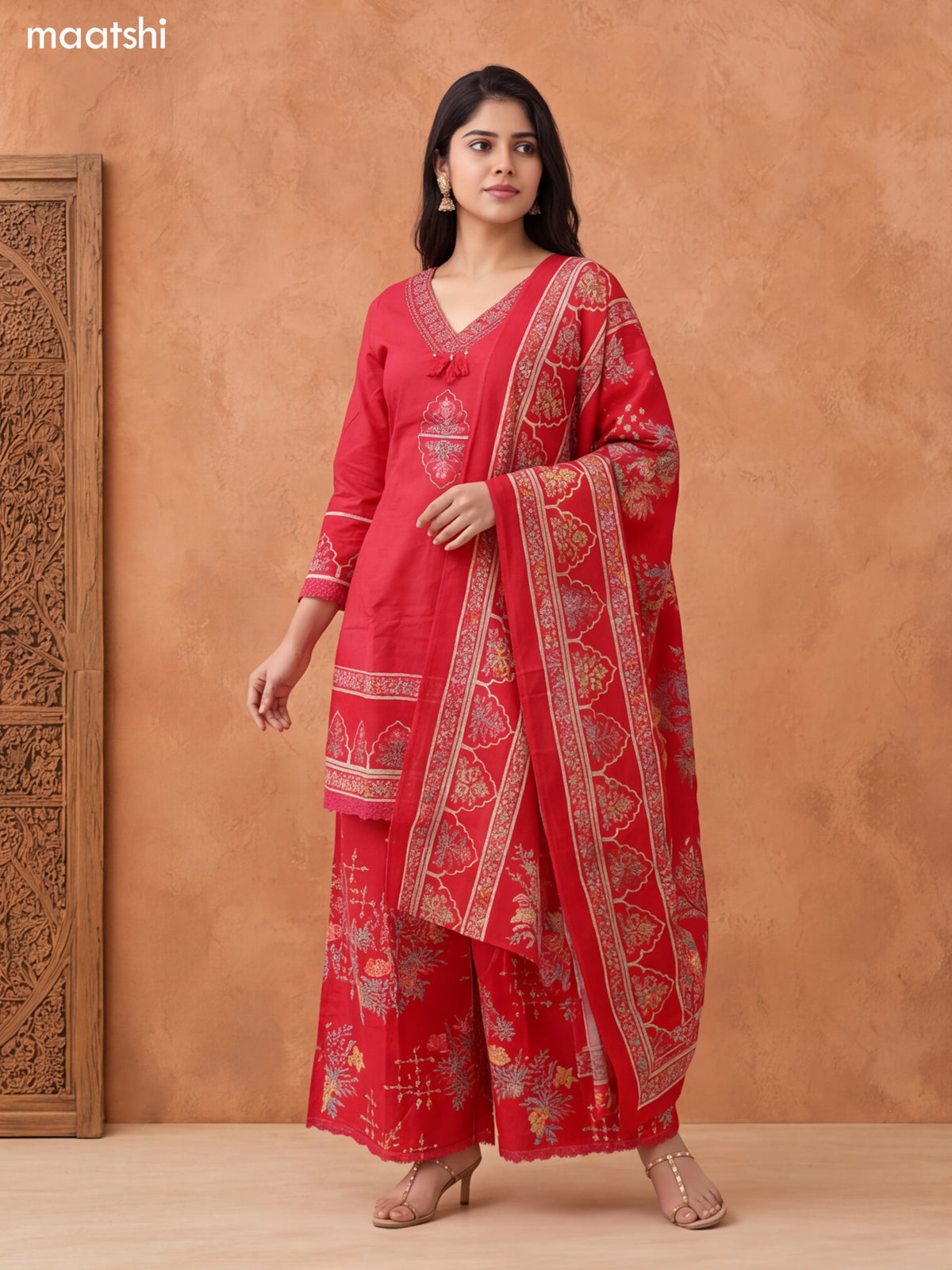 Pink Cotton Printed & Embroidery Work Short Anarkali Suit