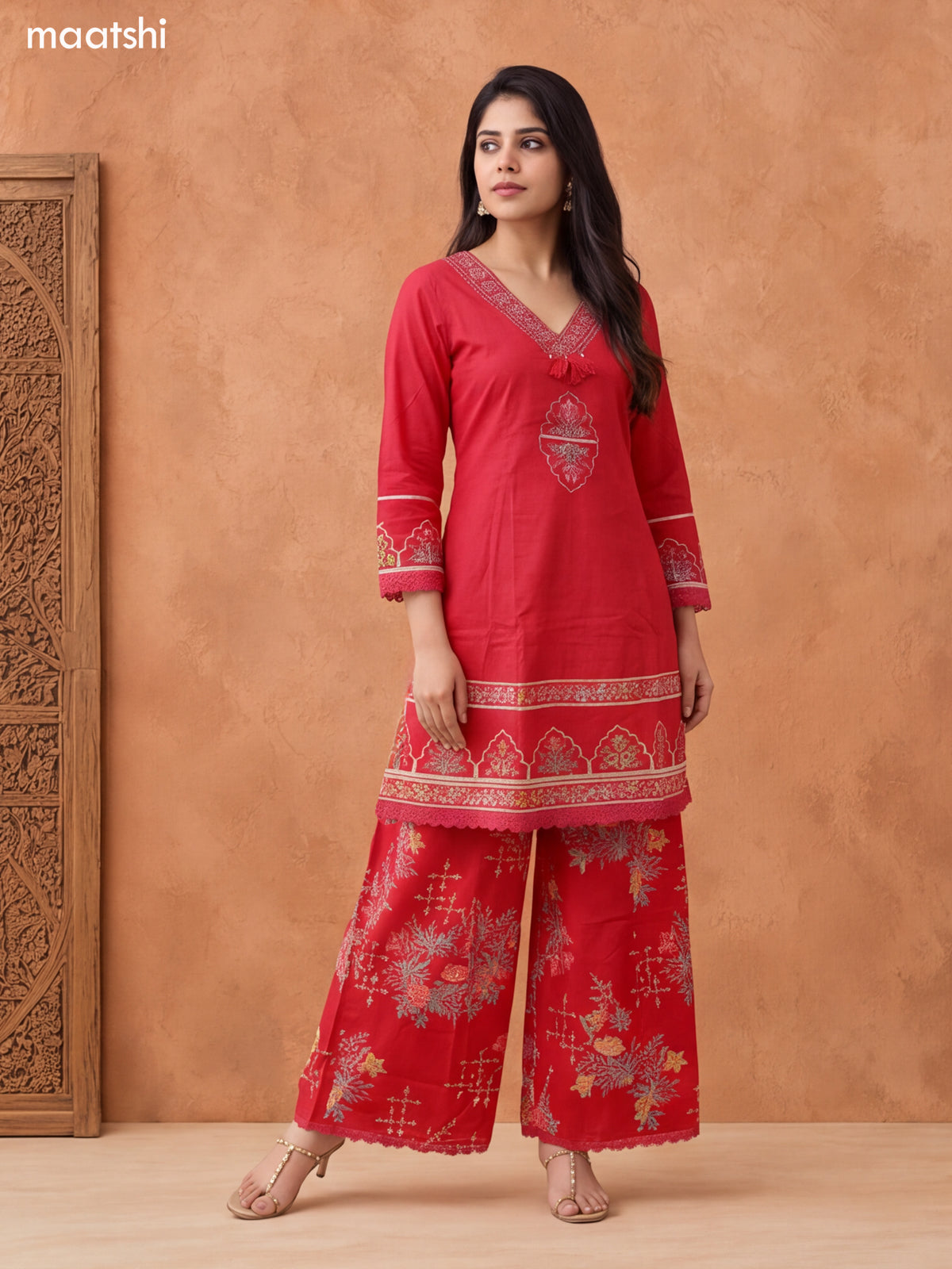 Pink Cotton Printed & Embroidery Work Short Anarkali Suit