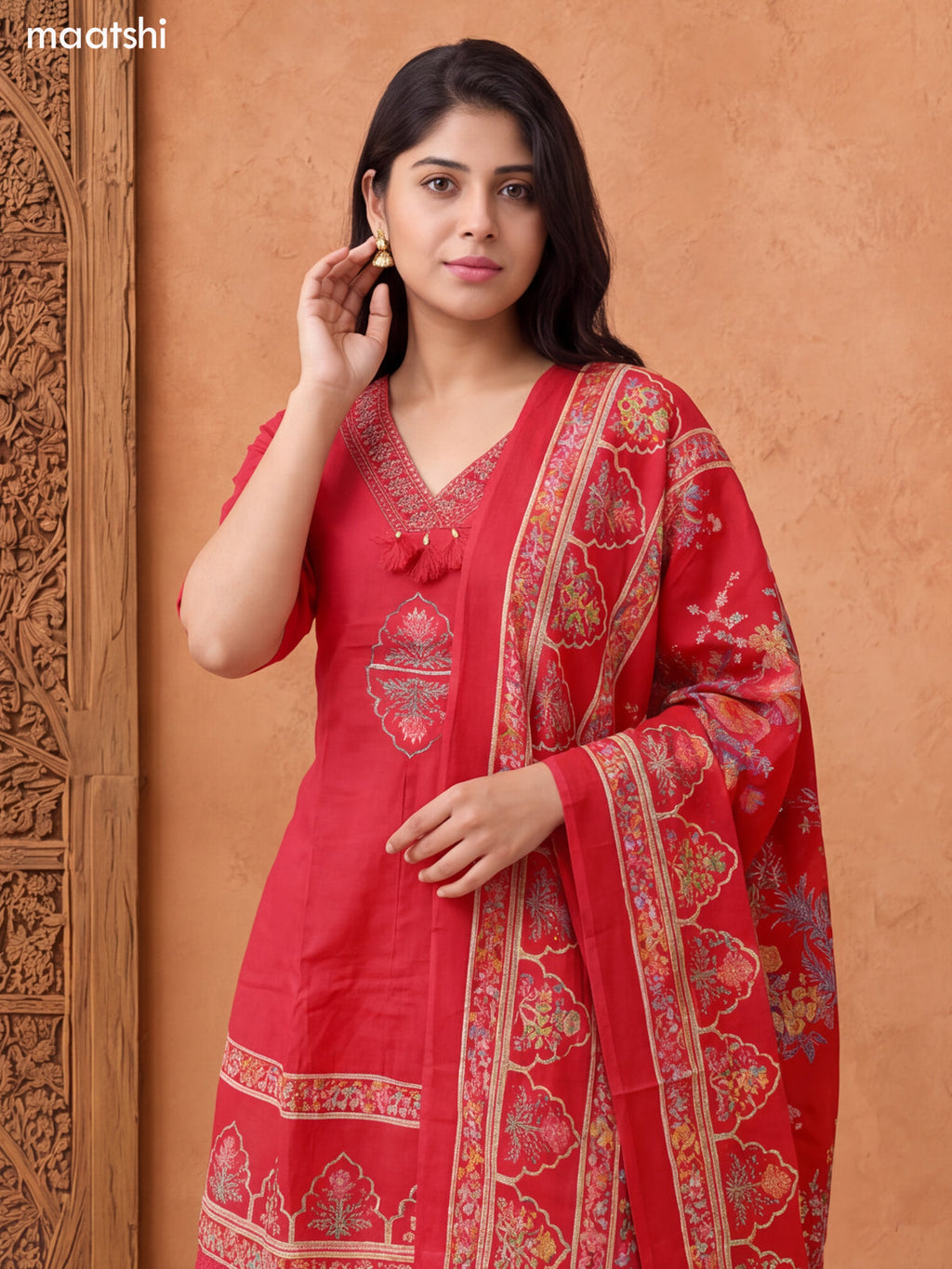 Pink Cotton Printed & Embroidery Work Short Anarkali Suit