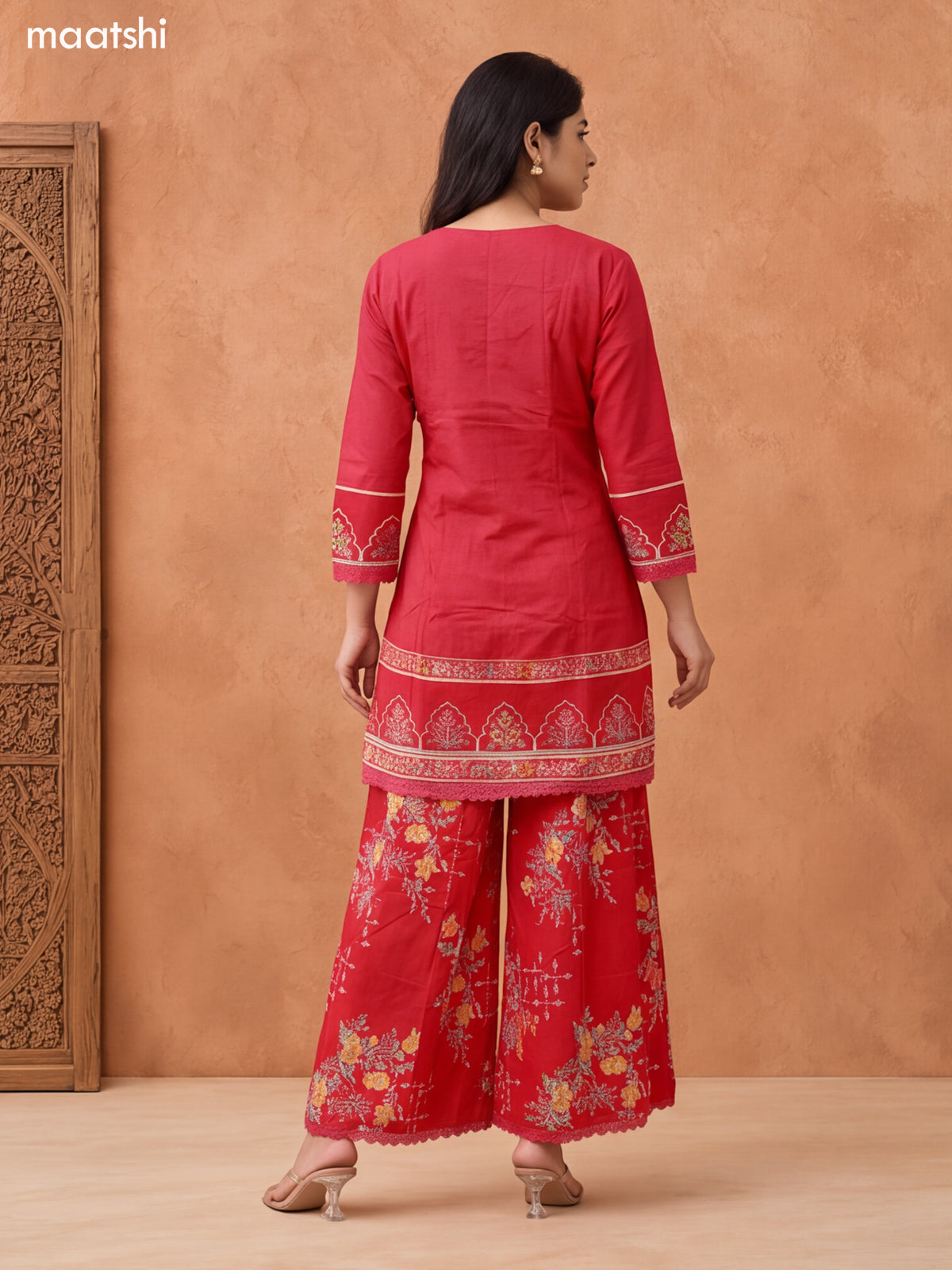 Pink Cotton Printed & Embroidery Work Short Anarkali Suit