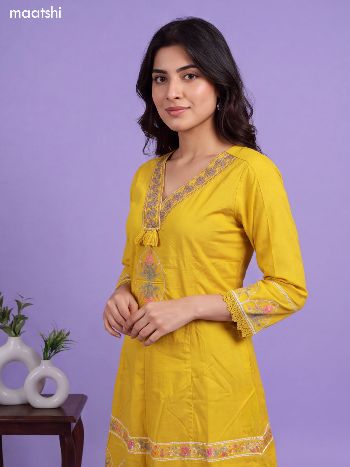 Mustard Cotton Printed & Embroidery Work Short Anarkali Suit