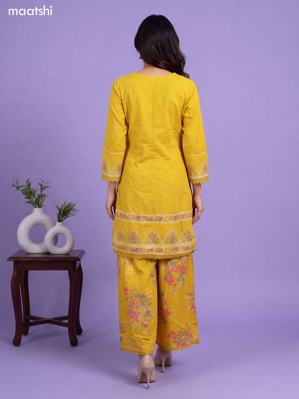 Mustard Cotton Printed & Embroidery Work Short Anarkali Suit