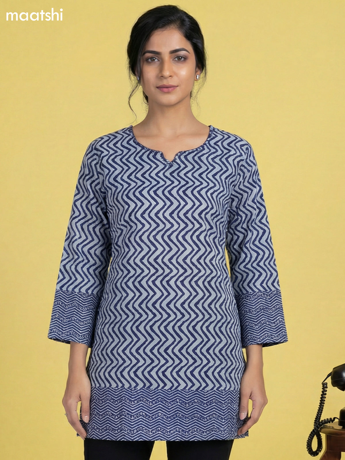 Pastel Blue and Blue Cotton Printed & Simple Embroidery Work Short Kurti
