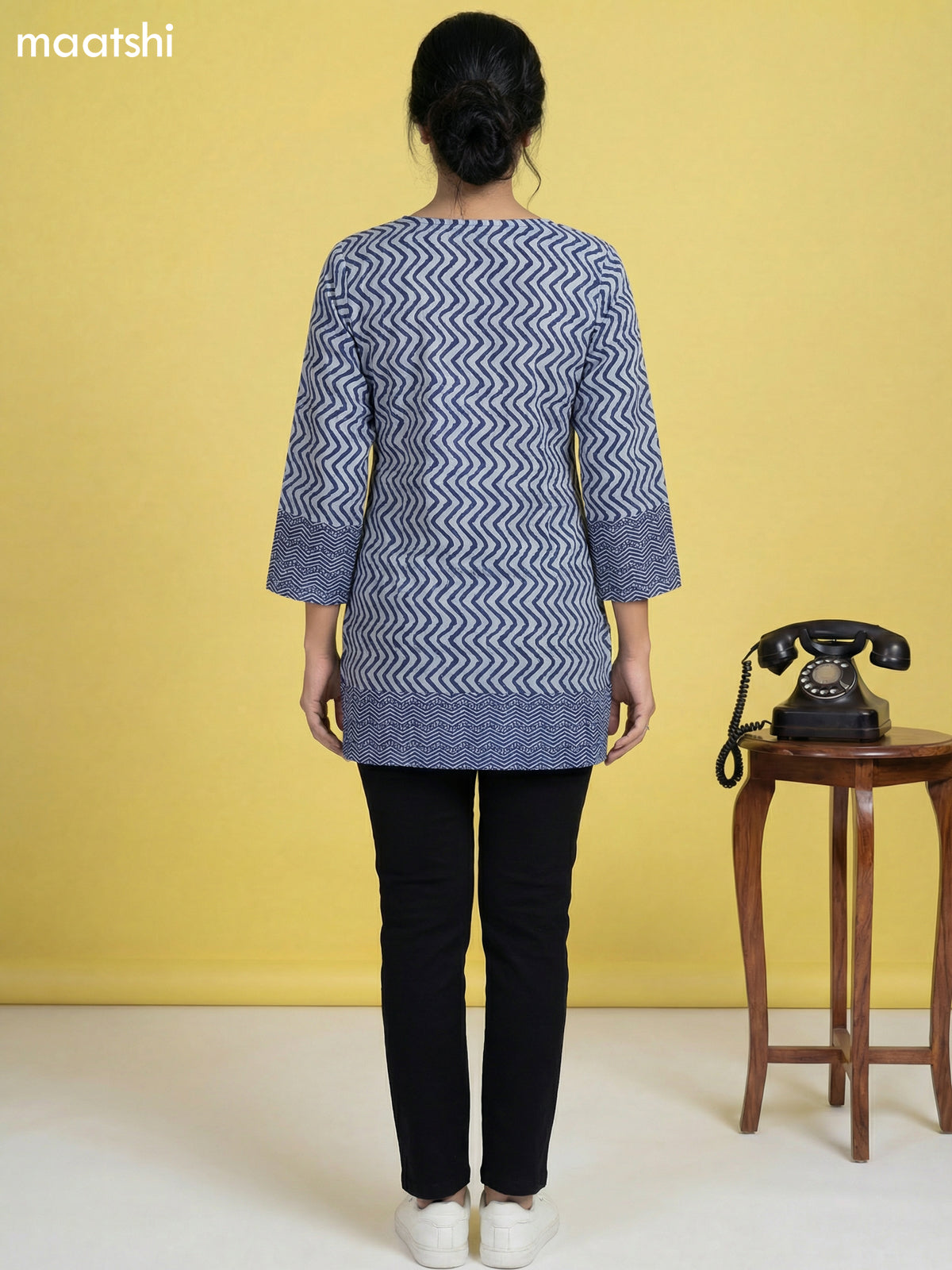 Pastel Blue and Blue Cotton Printed & Simple Embroidery Work Short Kurti