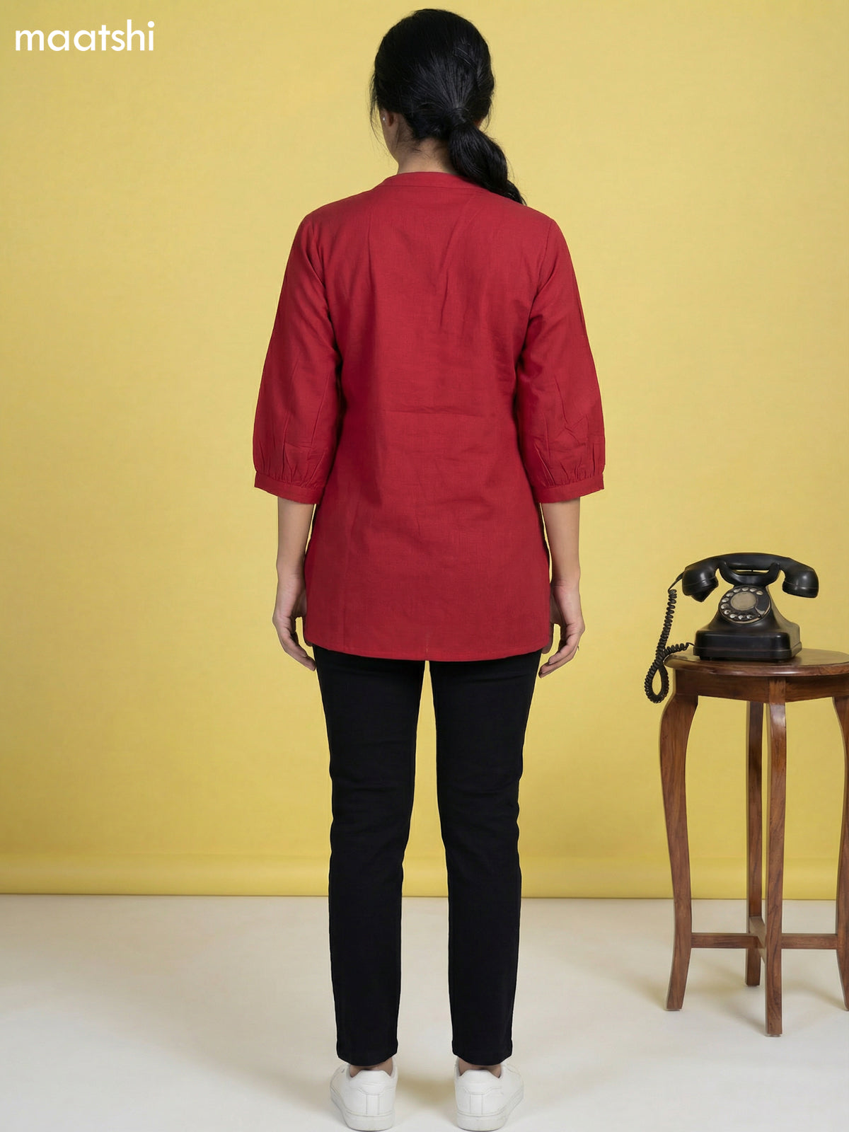 Pink Cotton Floral Embroidery Work Short Kurti