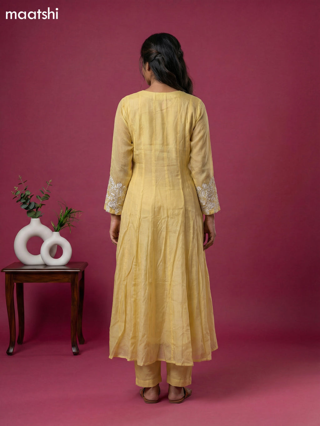 Pale Yellow Chinnon Silk With Embroidery Work Anarkali Suit