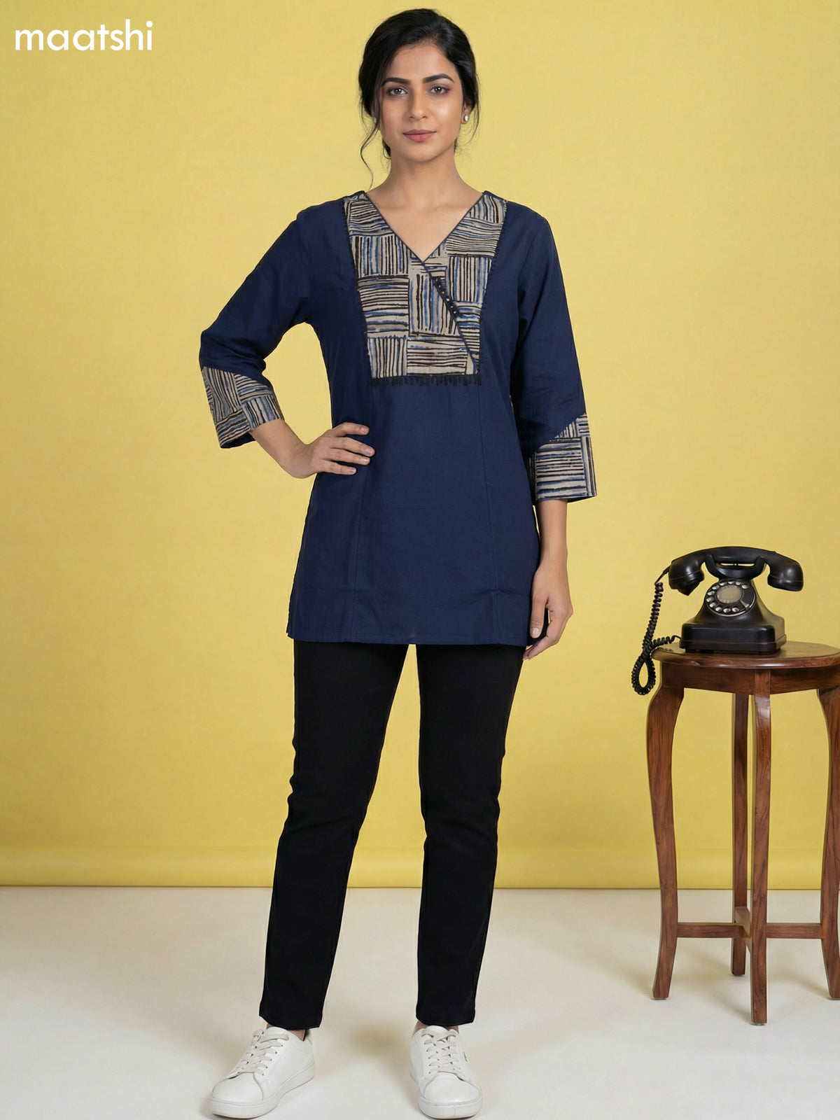 Peacock Blue Cotton Simple Embroidery Work Short Kurti