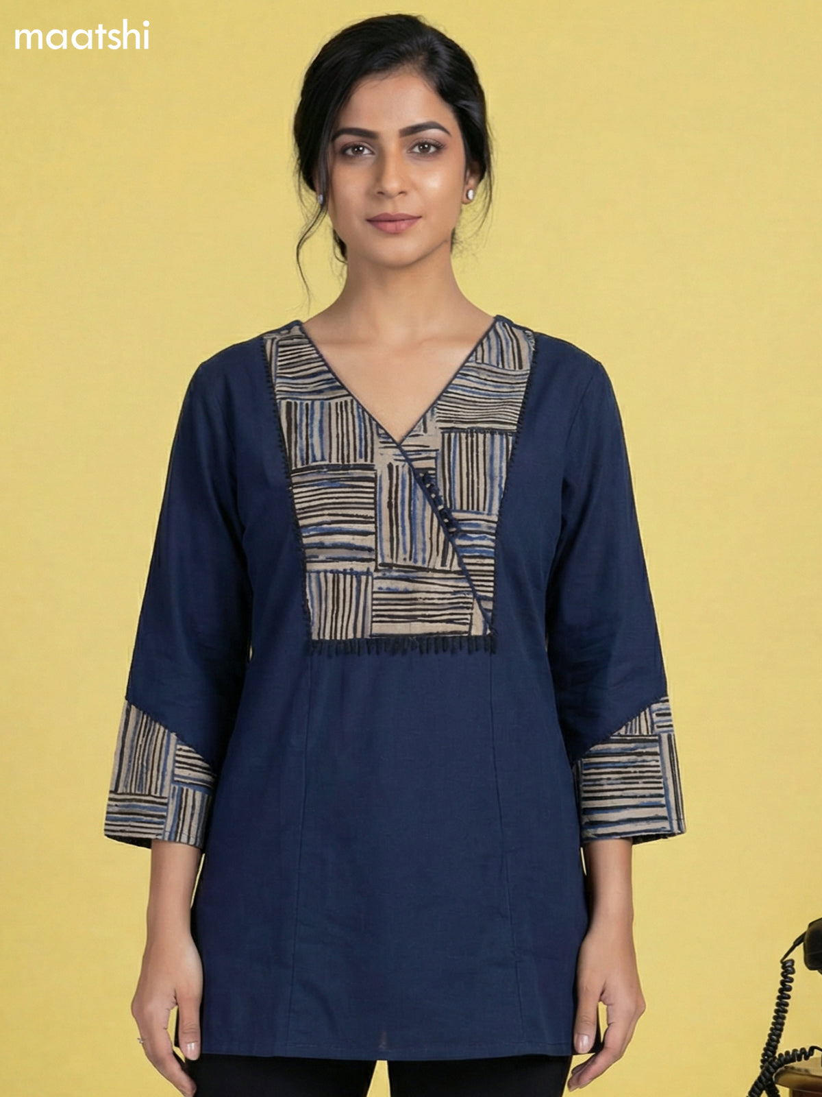 Peacock Blue Cotton Simple Embroidery Work Short Kurti