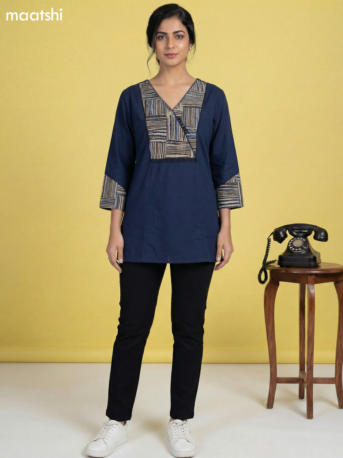 Peacock Blue Cotton Simple Embroidery Work Short Kurti