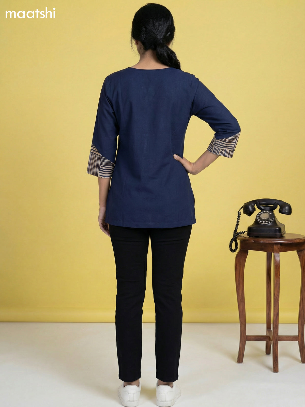 Peacock Blue Cotton Simple Embroidery Work Short Kurti