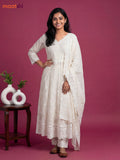 Off White Cotton Chickencurry Embroidery Work Anarkali Suit