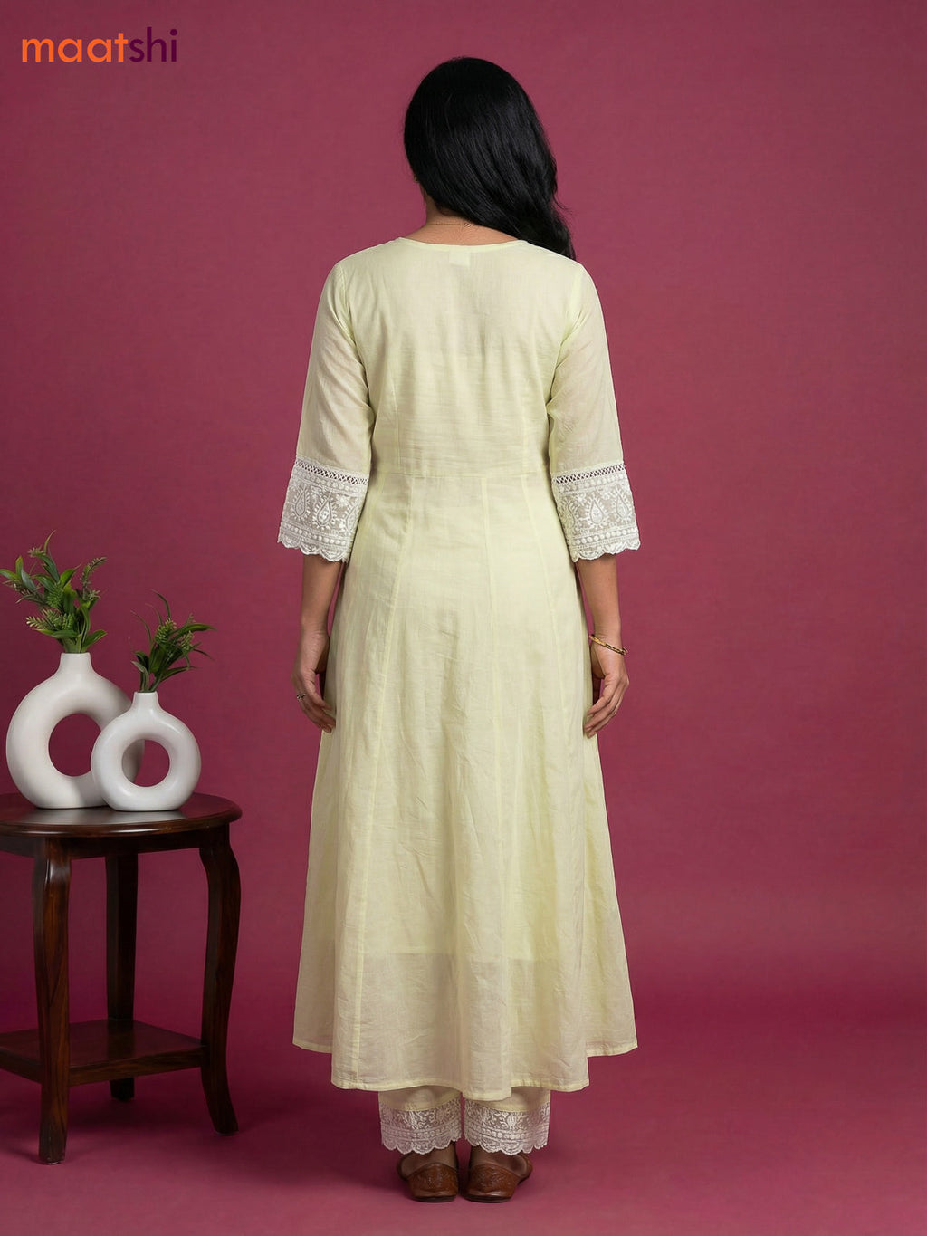 Mild Pista Green Cotton Chickencurry Embroidery Work Anarkali Suit