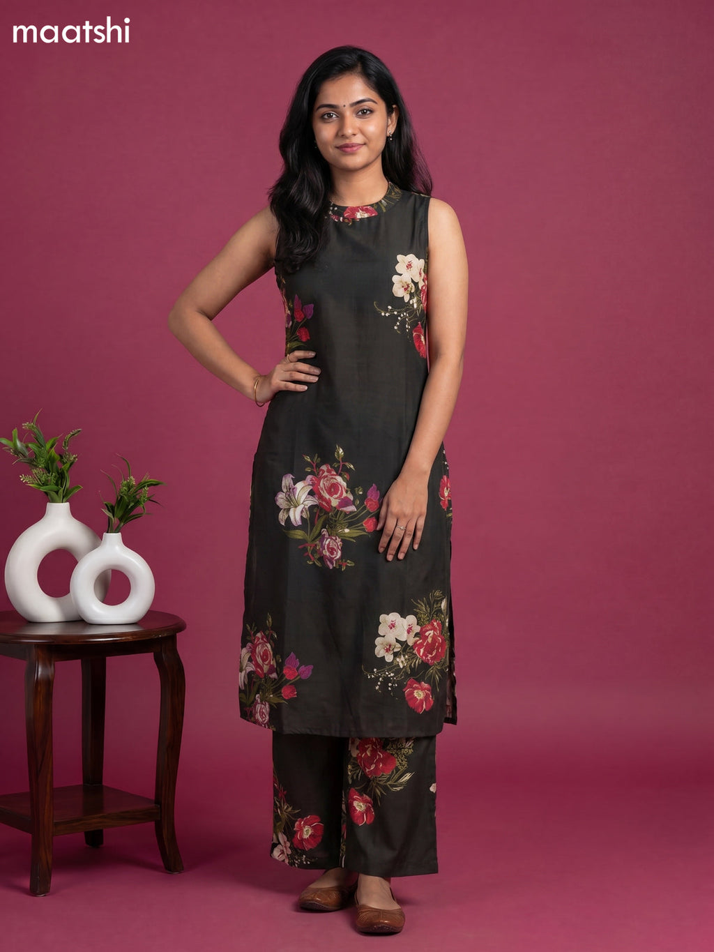 Dark Sap Green Cotton Floral Printed Long Co-Ord Set