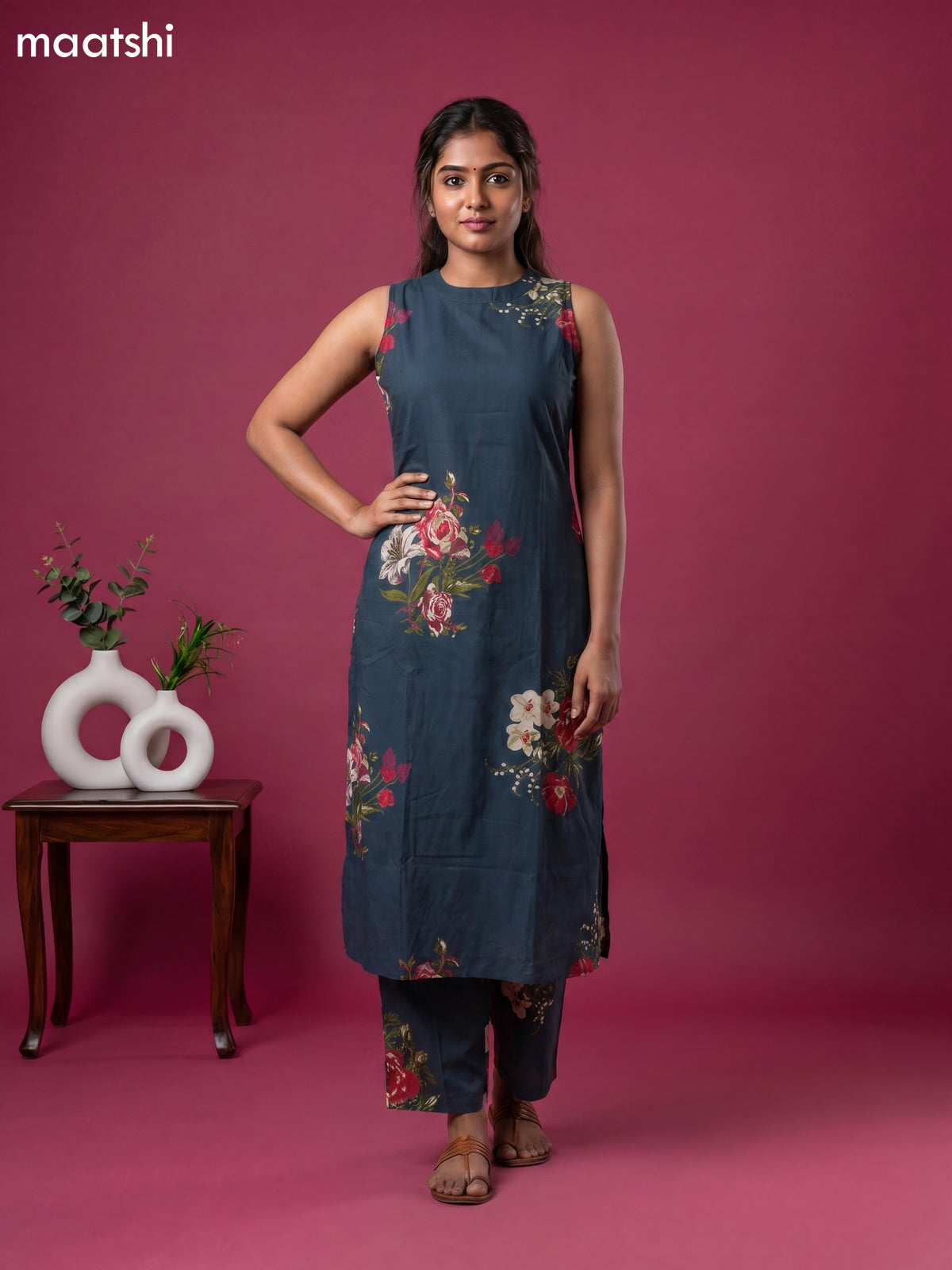 Peacock Green Cotton Floral Printed Long Co-Ord Set