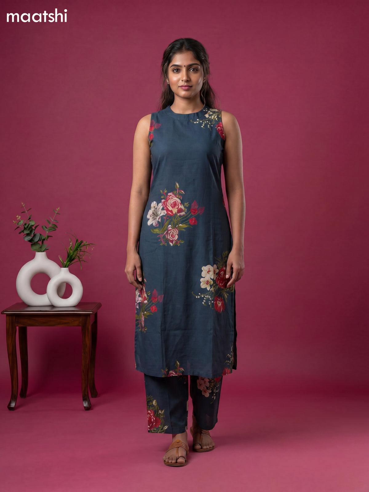 Peacock Green Cotton Floral Printed Long Co-Ord Set