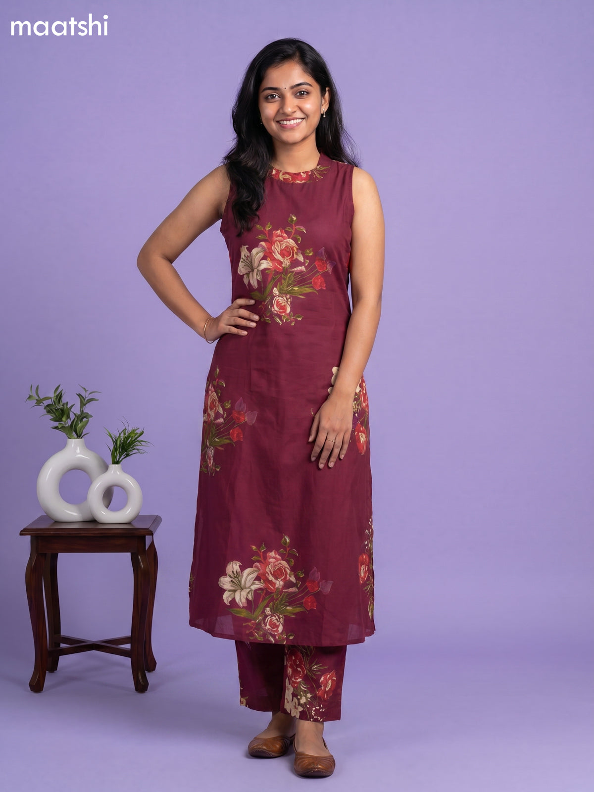 Magenta Pink Cotton Floral Printed Long Co-Ord Set