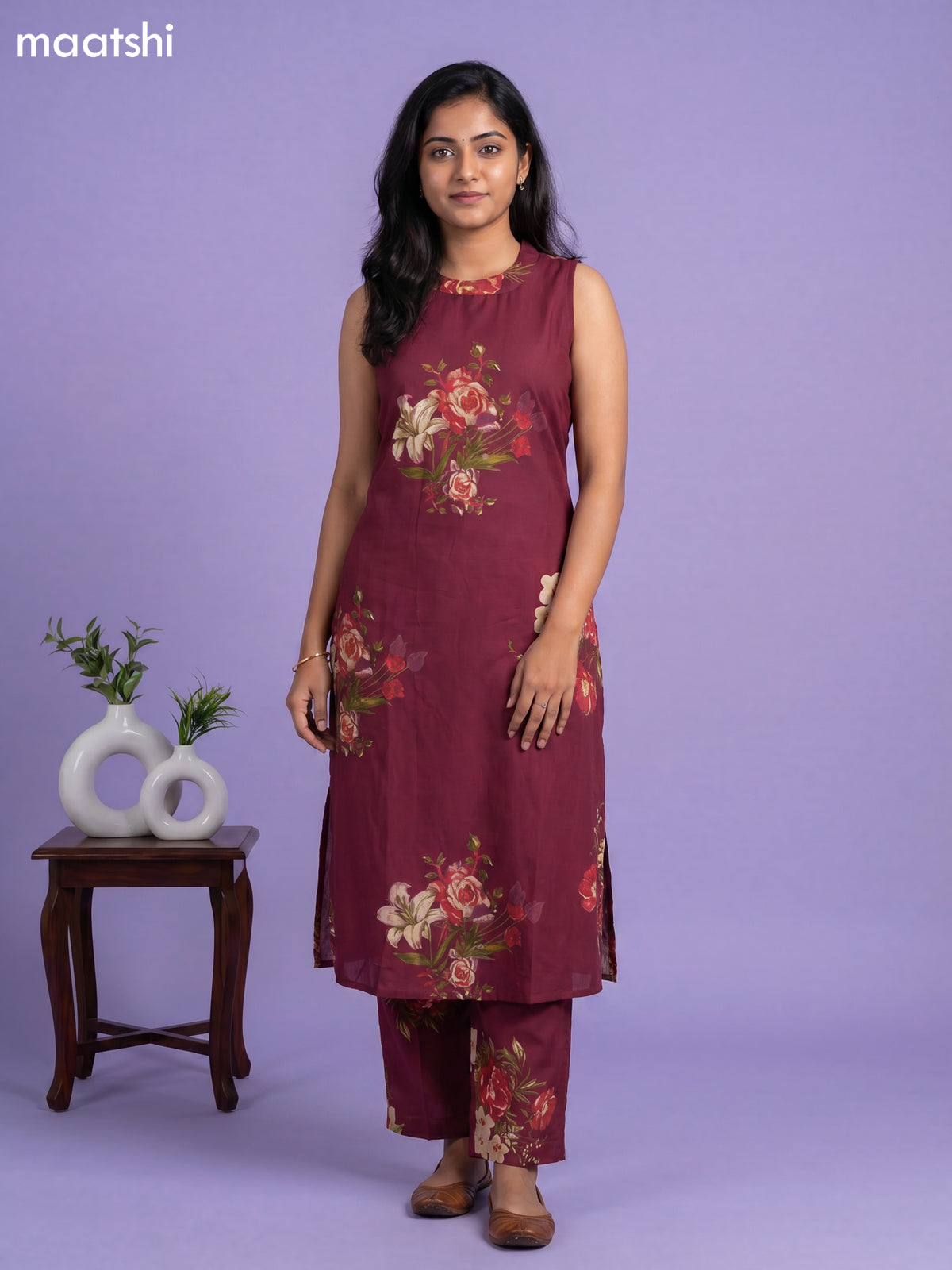 Magenta Pink Cotton Floral Printed Long Co-Ord Set