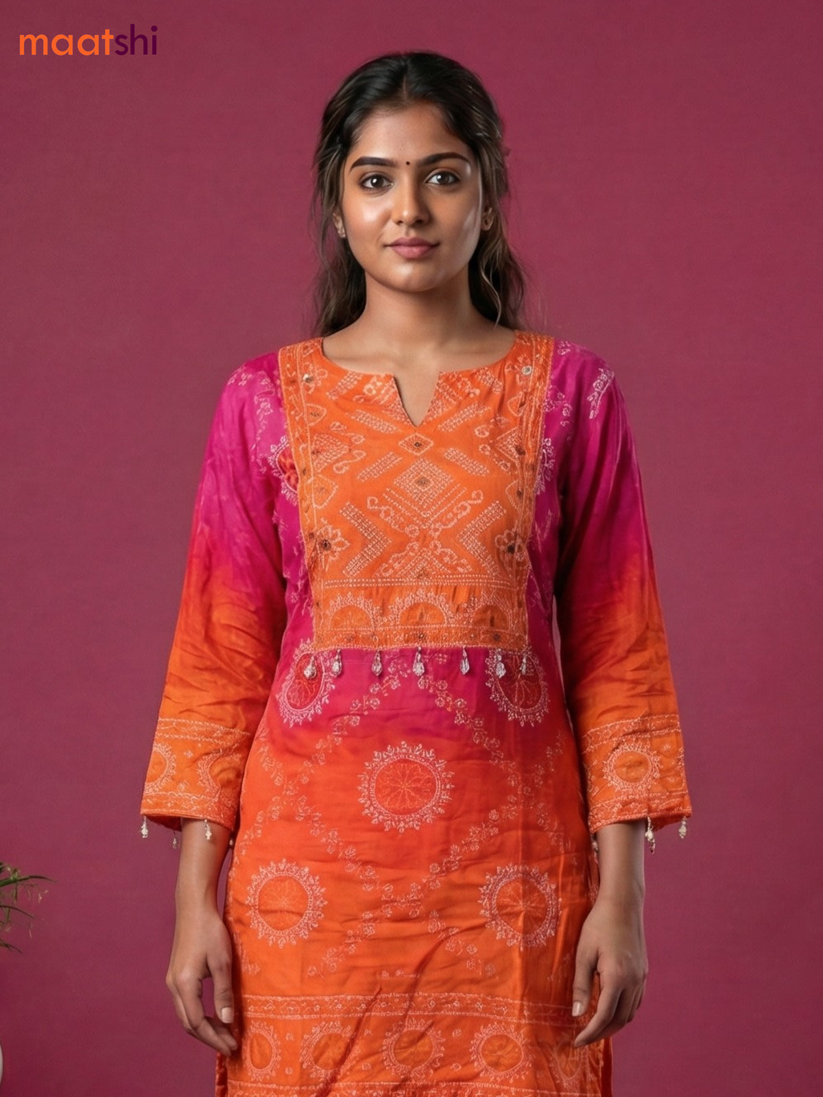 Pink and Orange Crepe Silk Bandhini Printed Co-Ord Set