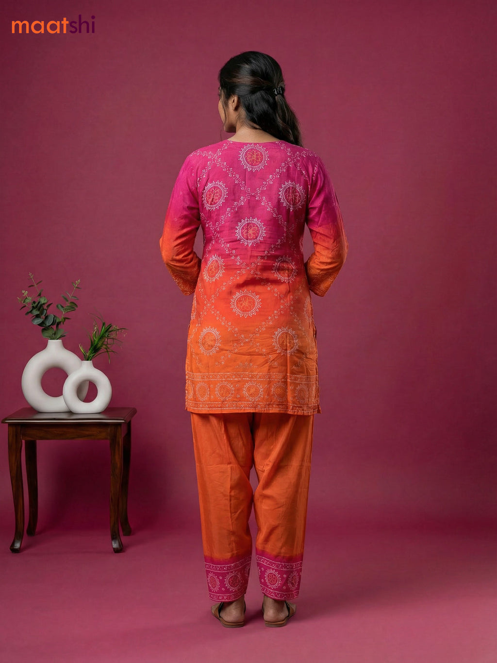 Pink and Orange Crepe Silk Bandhini Printed Co-Ord Set