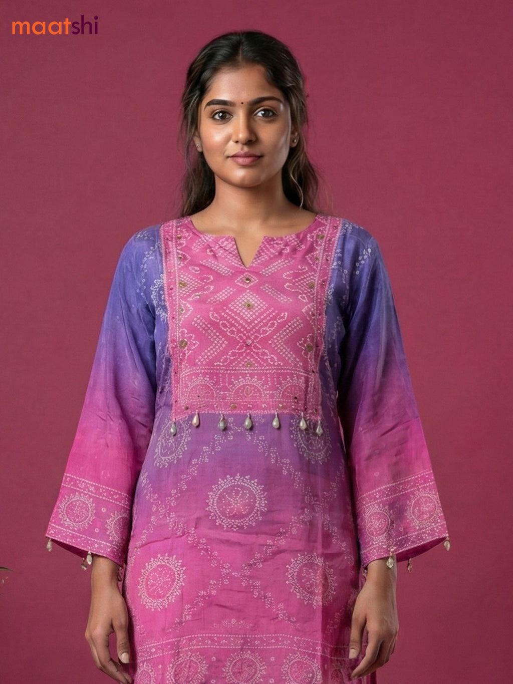 Lavender and Pink Crepe Silk Bandhini Printed Co-Ord Set