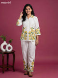 Off White Cotton Floral Embroidery Work Co-Ord Set