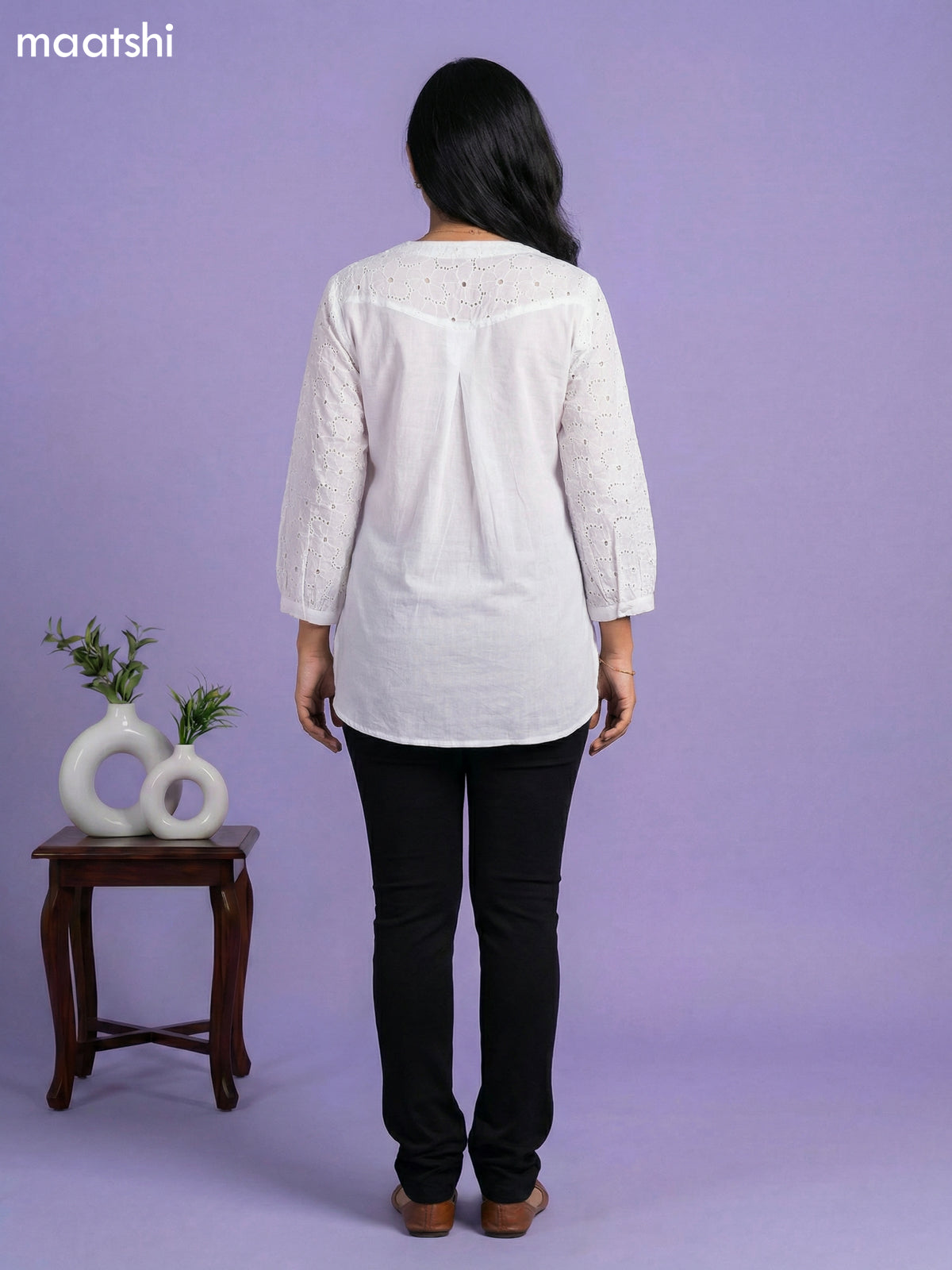 Off White Cotton Hakoba Work & Simple Embroidery Work Short Kurti