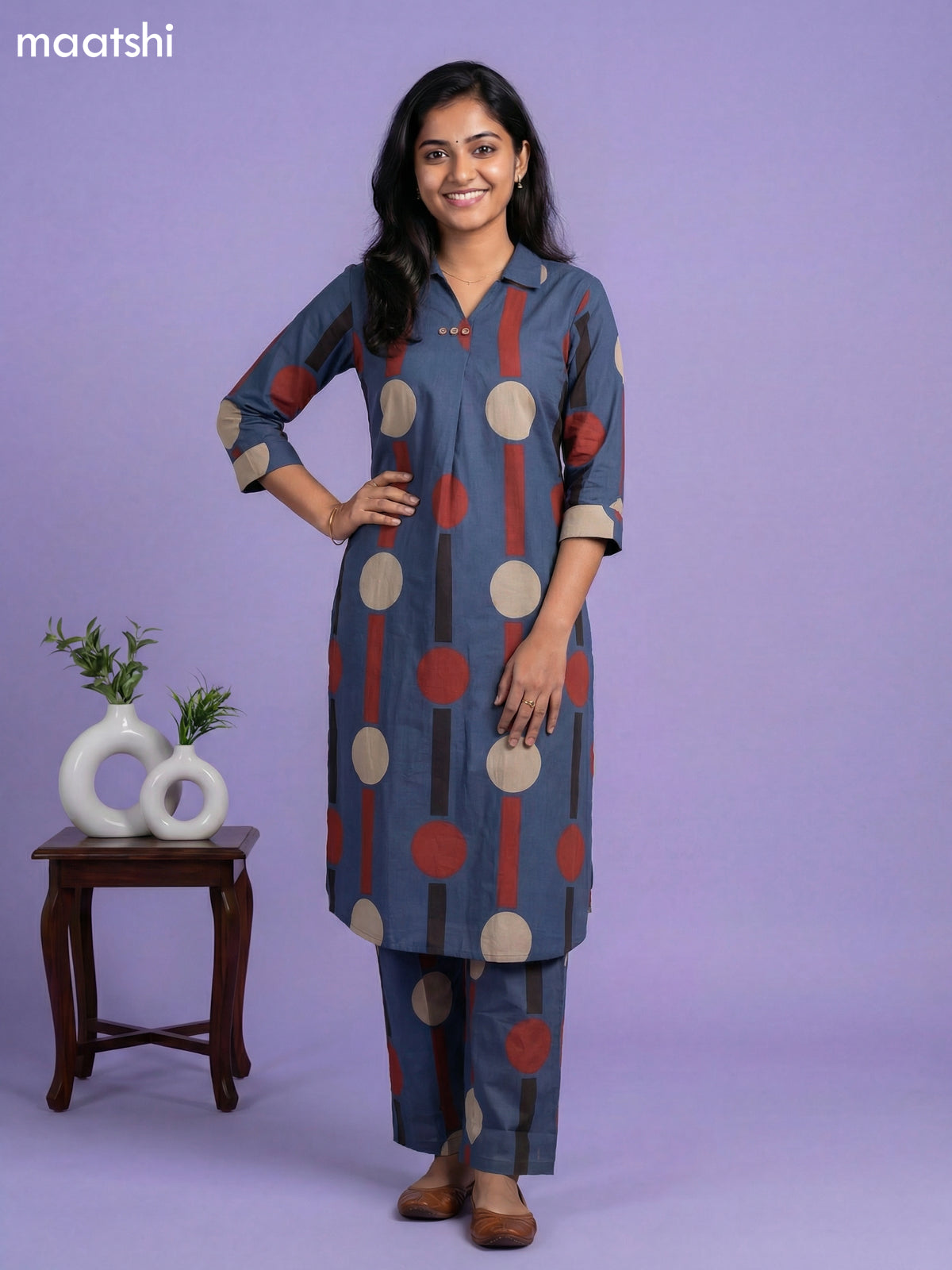 Peacock Blue Cotton Printed Short Co-Ord Set