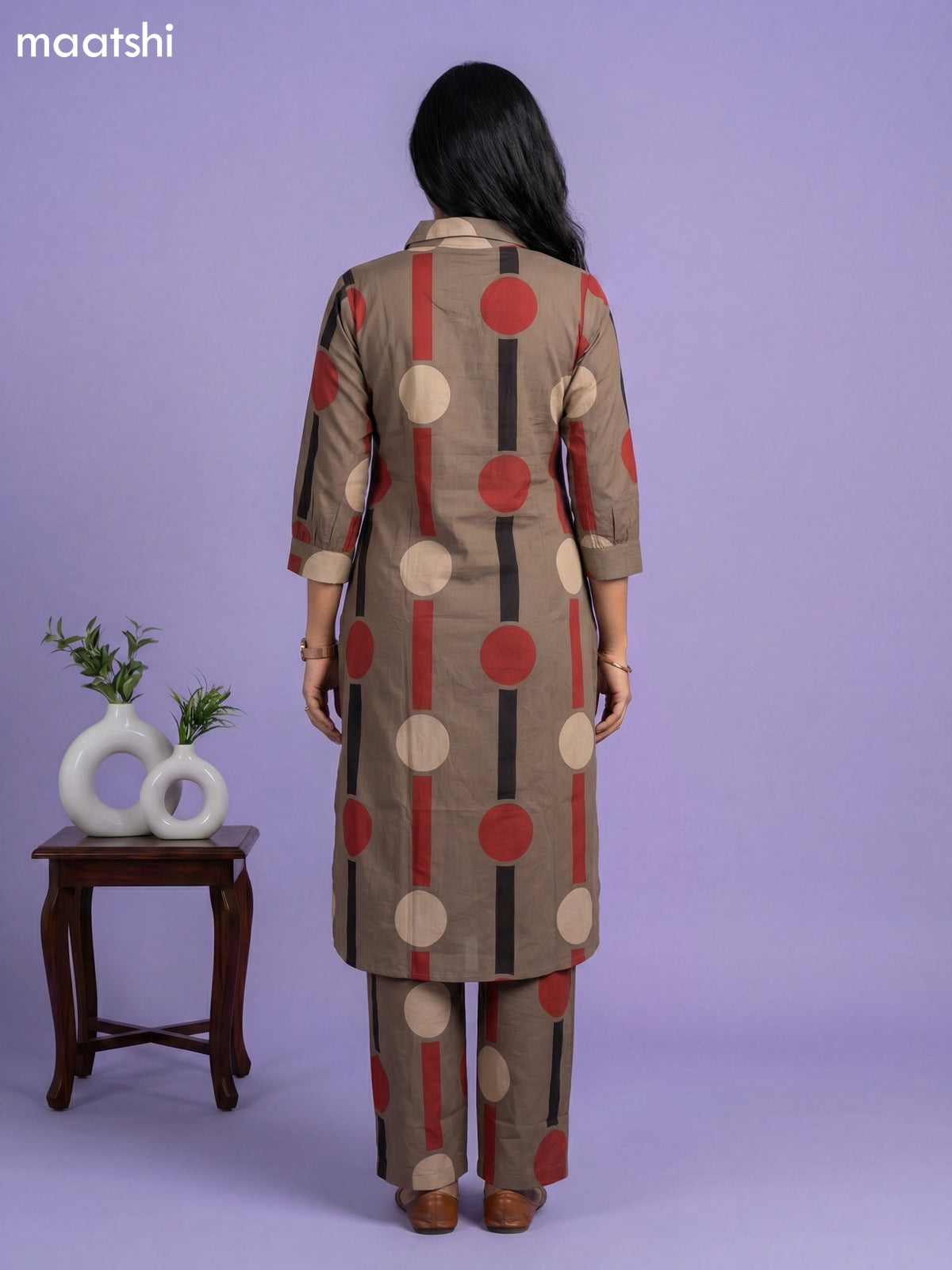 Dark Brown Cotton Printed Short Co-Ord Set