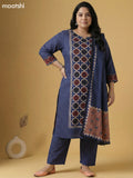 Blue Cotton Printed Straight Suit
