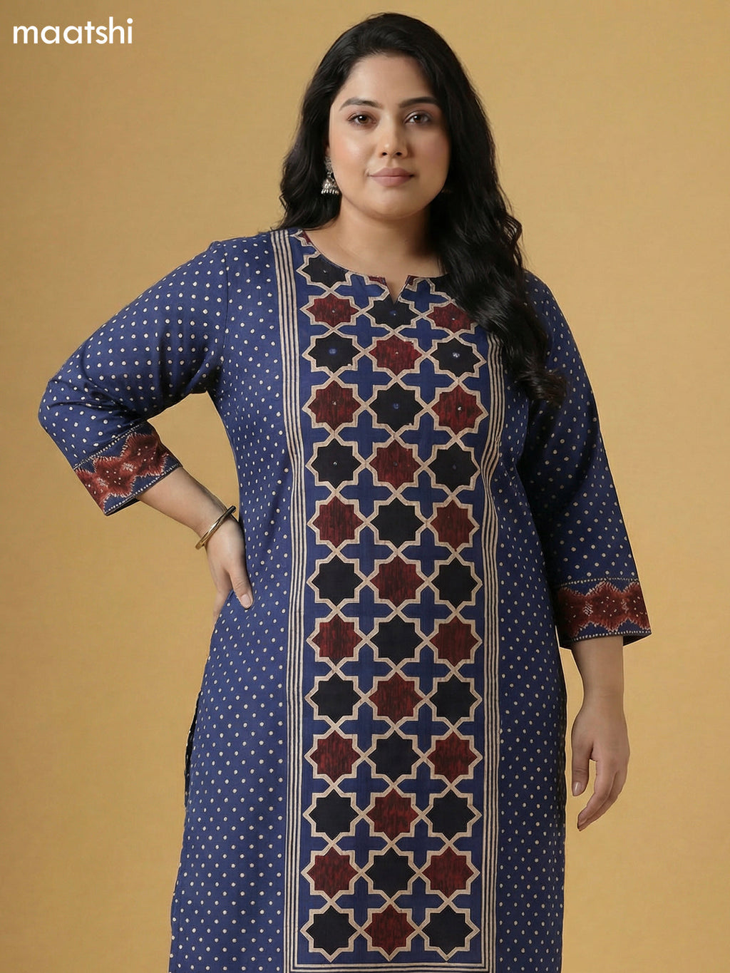 Blue Cotton Printed Straight Suit
