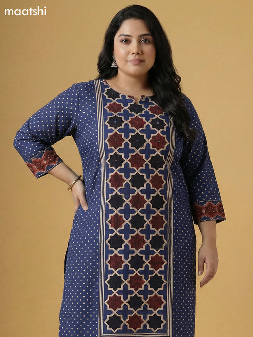 Blue Cotton Printed Straight Suit