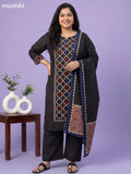 Black Cotton Printed Straight Suit