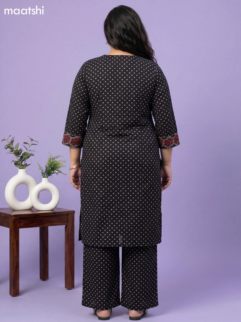 Black Cotton Printed Straight Suit