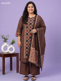 Brown Cotton Printed Straight Suit