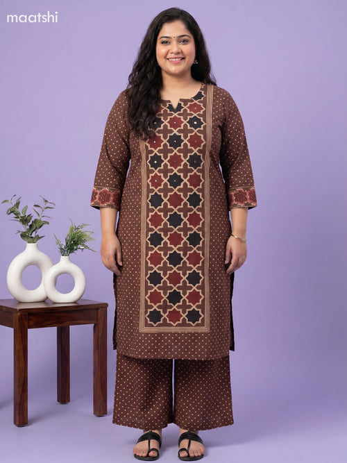 Brown Cotton Printed Straight Suit
