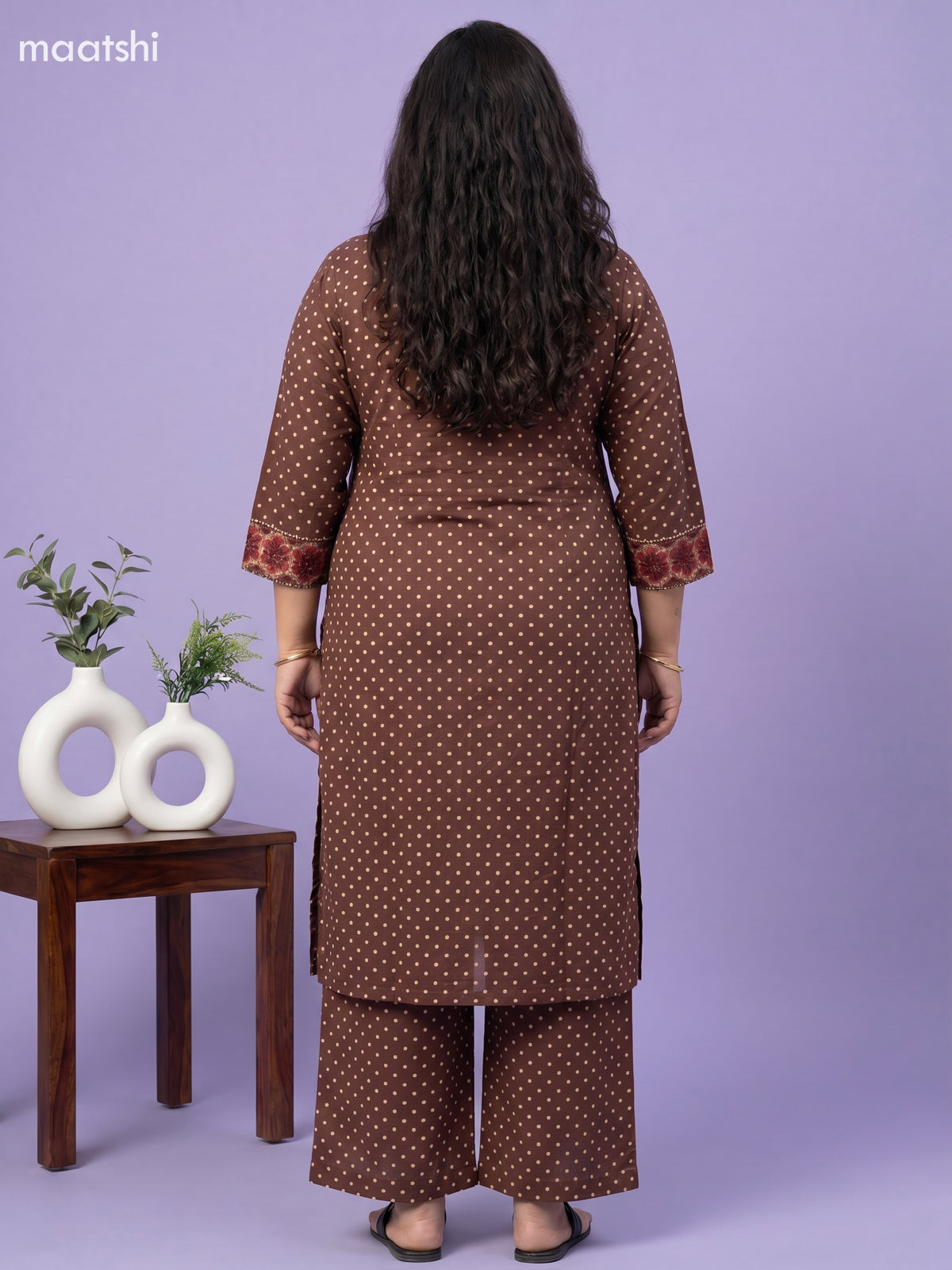 Brown Cotton Printed Straight Suit