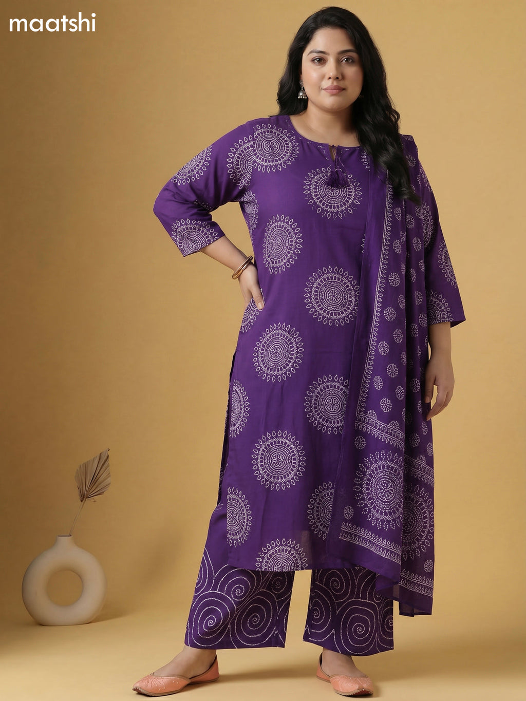 Violet Cotton Bandhini Printed Straight Suit
