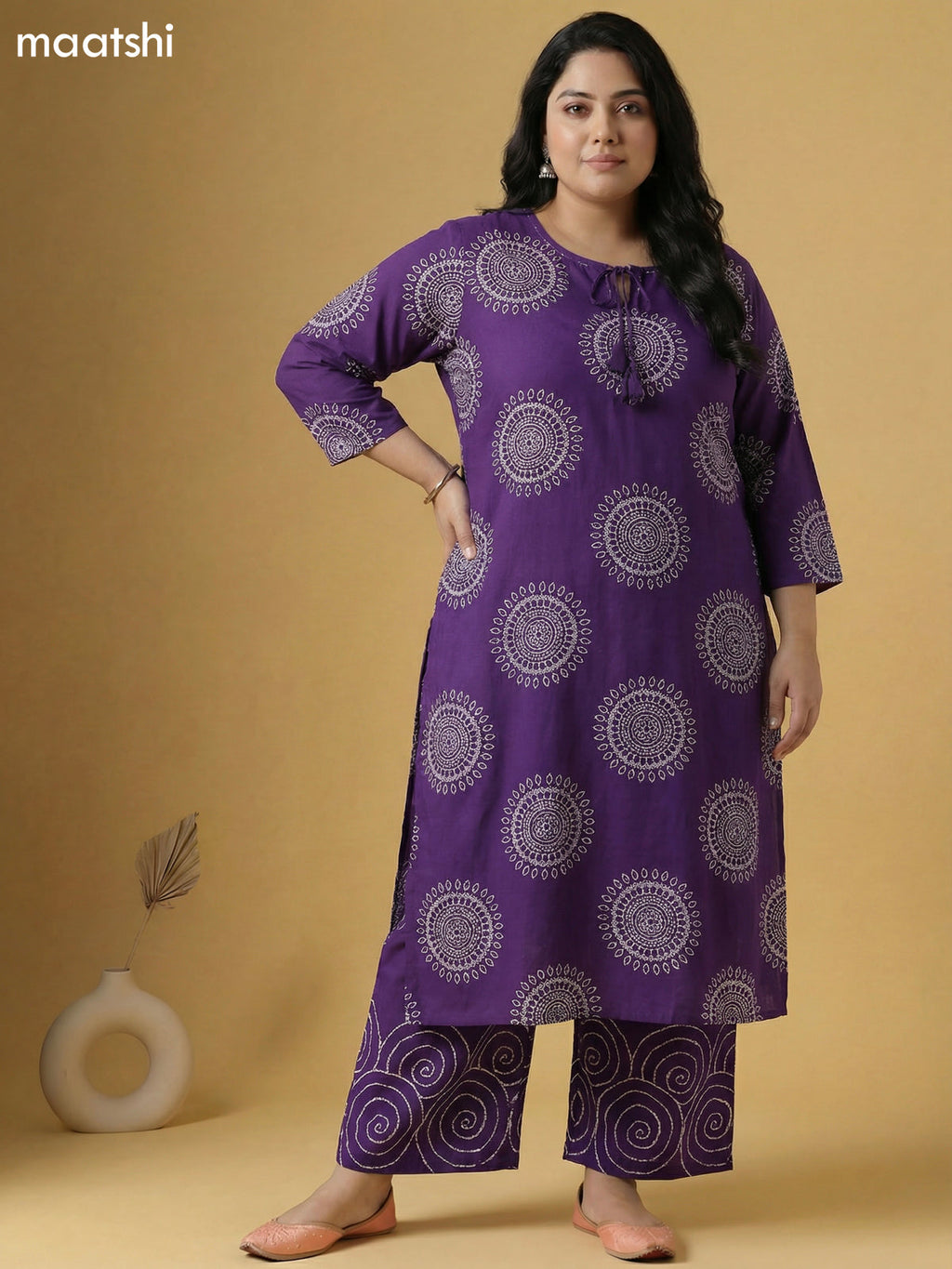 Violet Cotton Bandhini Printed Straight Suit