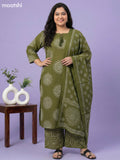 Mehendi Green Cotton Bandhini Printed Straight Suit