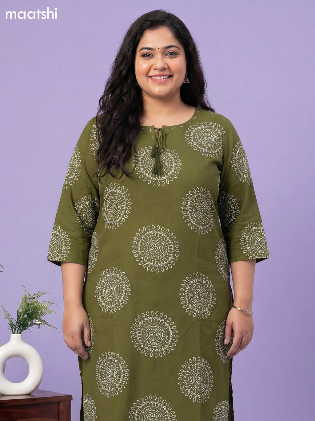 Mehendi Green Cotton Bandhini Printed Straight Suit
