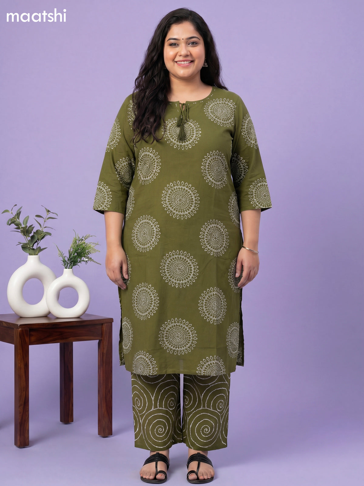Mehendi Green Cotton Bandhini Printed Straight Suit